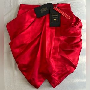 NWT H&M BALMAIN RED SILK MINI SKIRT